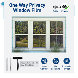 Coavas One Way Privacy Window Film with Tools, Window Tint Adhesive Shatterproof Film for Home, Premium PET Heat Control Daytime Reflective Mirror Cov