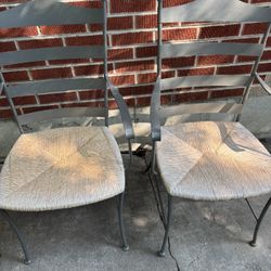 Set Of Metal Chairs With Wicker Seats