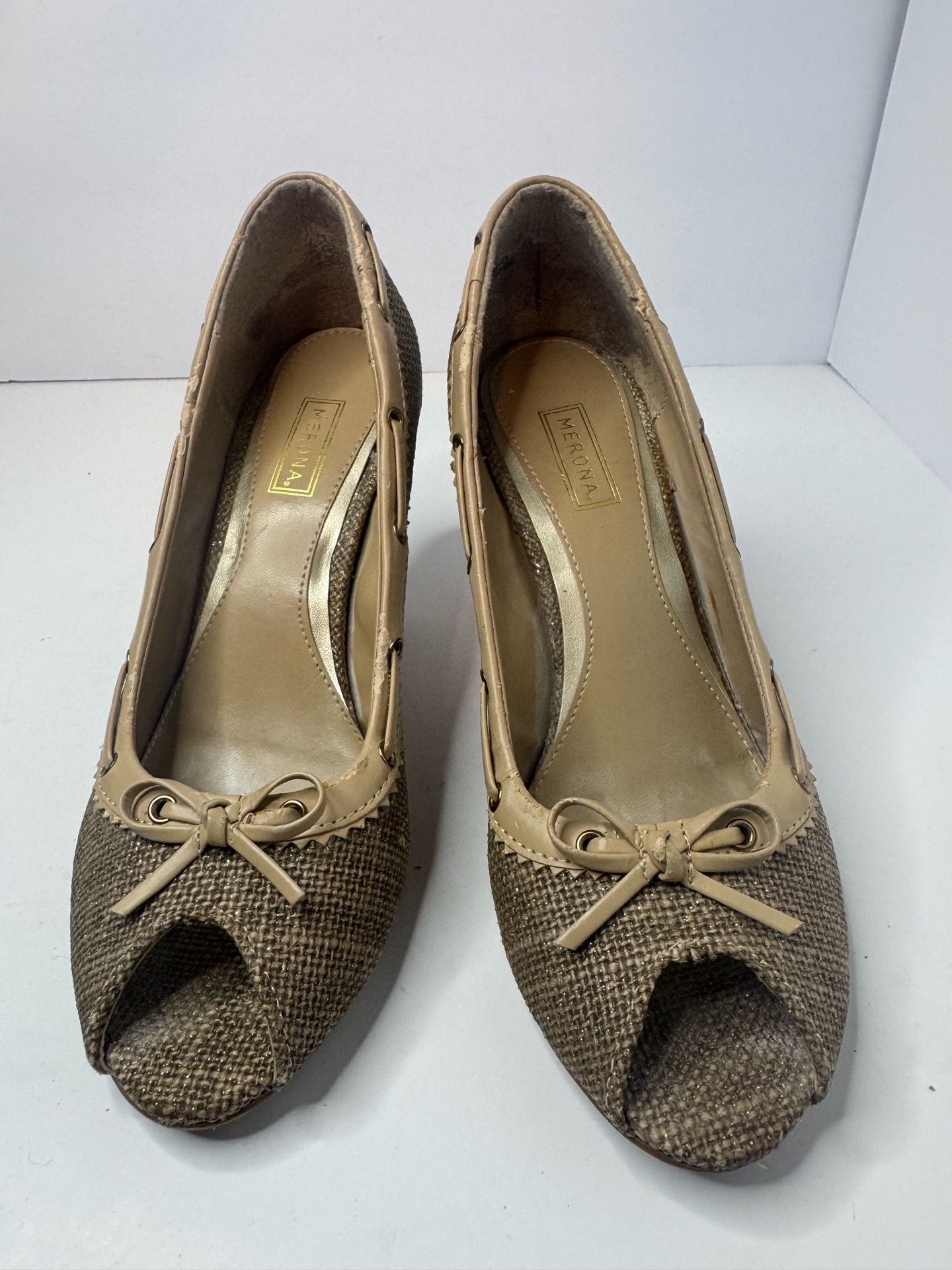 Merona Tan Peep Toe Heels Women's Size 7.5