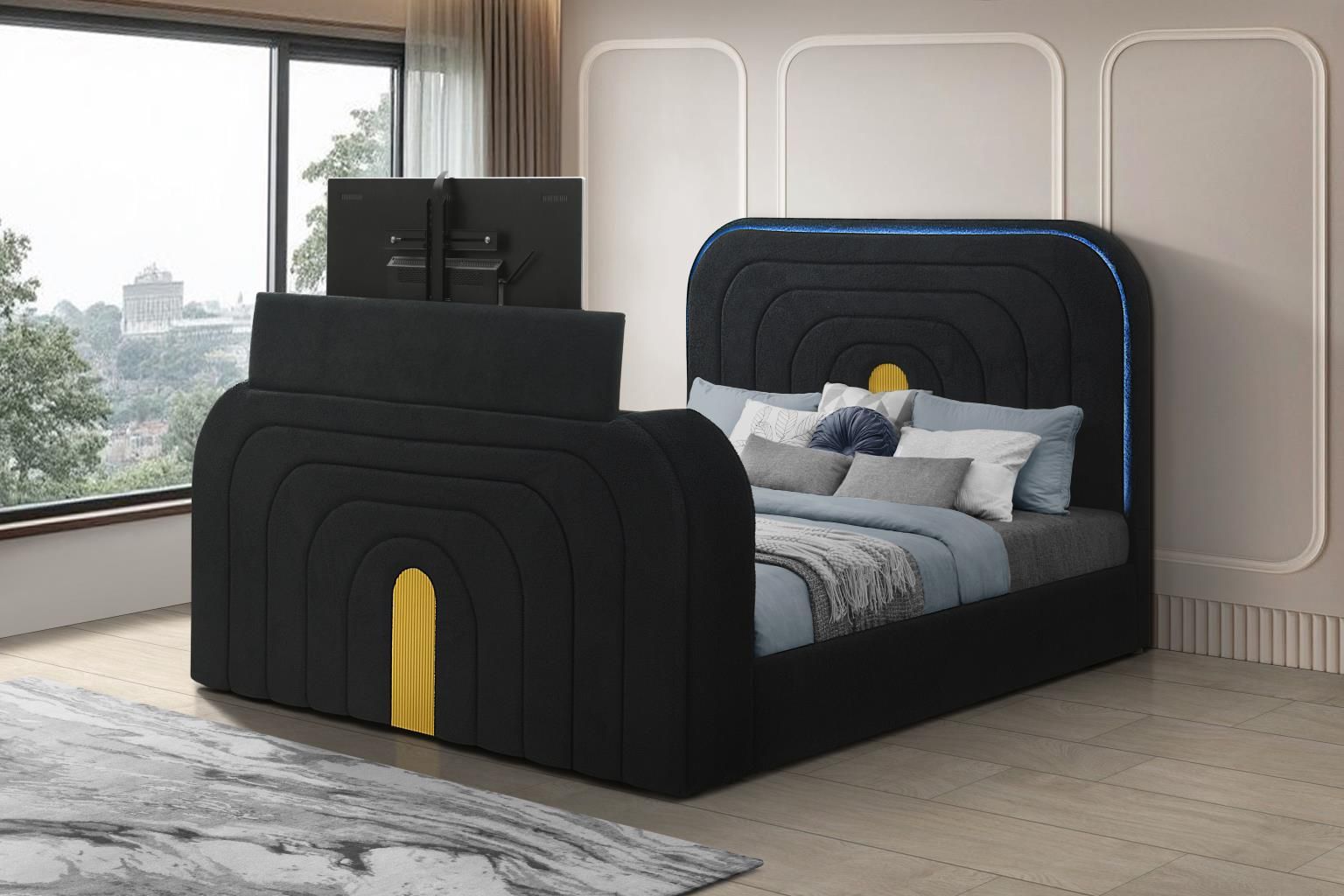 New Bed Black Stand Tv Queen Or King