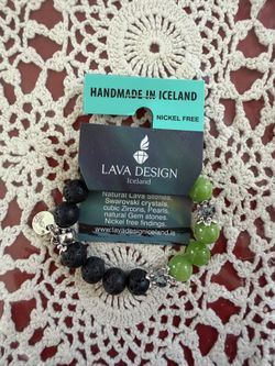 Brand new and handmade from ICELAND - Green and Black Lava Stone Bracelet