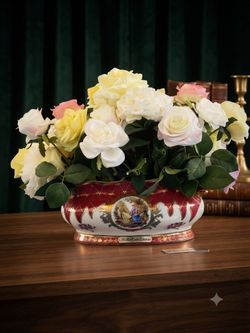 Decorative Porcelain Planter with Gold Accents