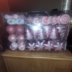 76 Piece Pink / White/ Silver Plastic Xmas Ortament Set. 