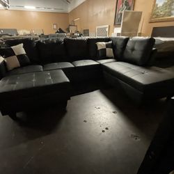 Black Contemporary Leather Sectional 