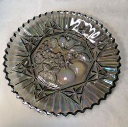 Vintage Federal Glass Pioneer Smoke Carnival Glass Platter Fruit Grape 11”