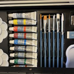 New art set: 2x Canvas, Easel, Paints, Acrylics, Brushes, Pencils, Watercolor