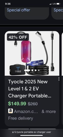 Tyocle New Level 1 & 2 EV Portable Charger 