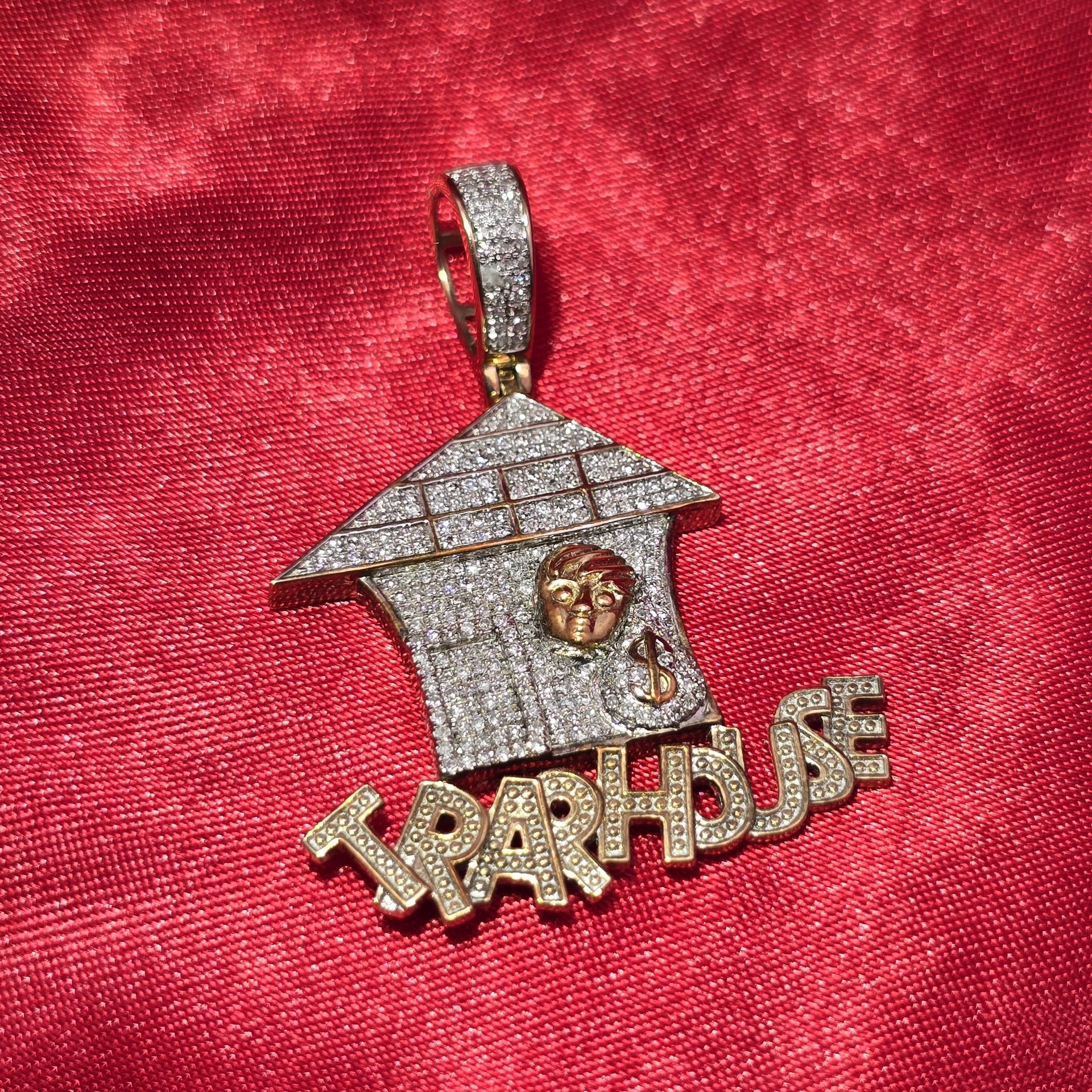 10k Yellow Gold Diamond Trap House Pendant 0.49ctw