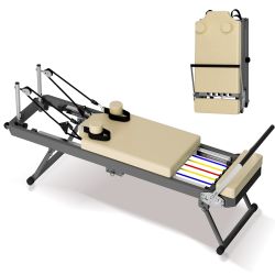 Foldable Pilates Reformer Machine for Home Use, Portable Pilates Reformer Machine Equipment with Springs & colorful Elastic Cords, Pilates Equipment f