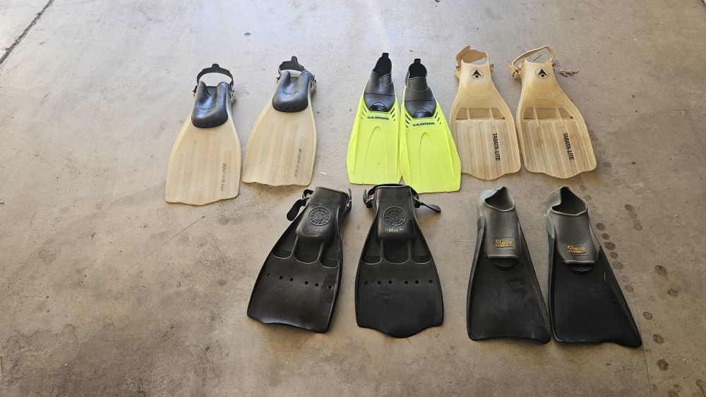 Scuba Fins, Goody Bag, Weights, Abalone Knife