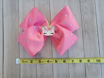Pink rhinestone unicorn hair bow