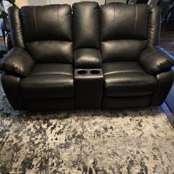 Leather Reclining Loveseat with Console