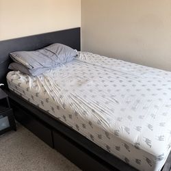 Modern IKEA Bedroom Set – Bed Frame + Nightstand + Dresser (Black/Brown)