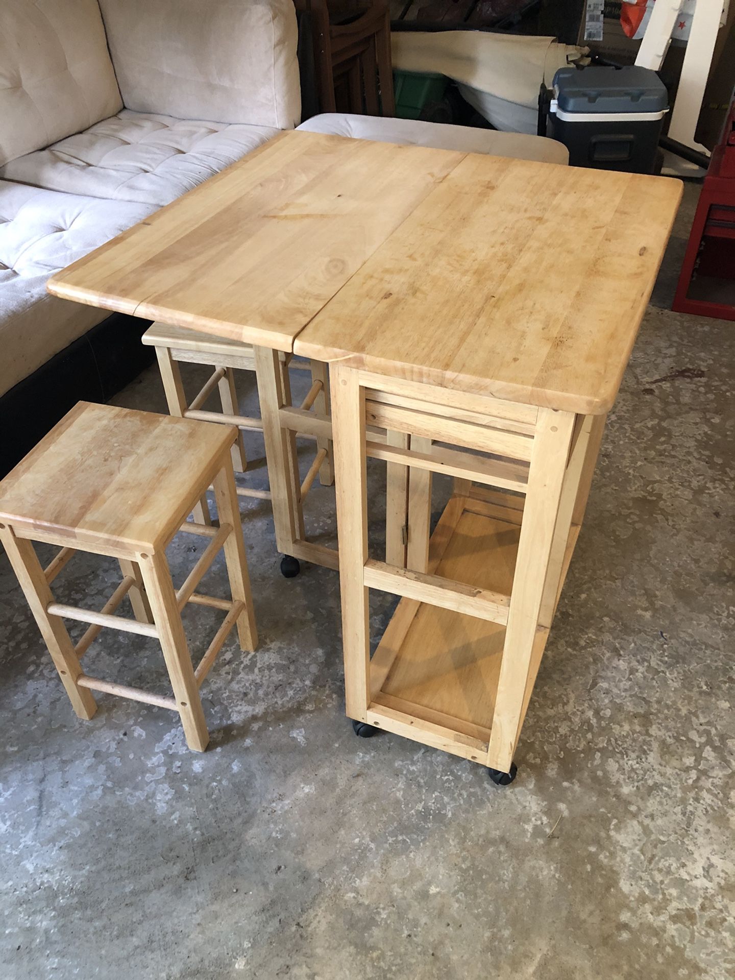 PENDING PICKUP: Table with drawers and storage for 2 stools