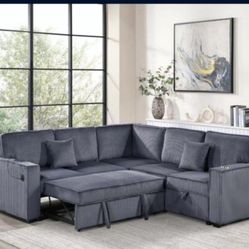 ✅️✅️3-Piece Convertible Sectional
Sleeper Sofa W/Cupholder, Sofa Storage, & USB Ports✅️✅️