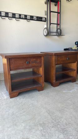 Pair of Wood Nightstands with Drawer and Shelf