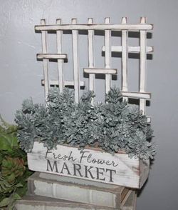 NEW Shabby White FLOWER MARKET Trellis Wall Decor or Table Top Box with Greenery