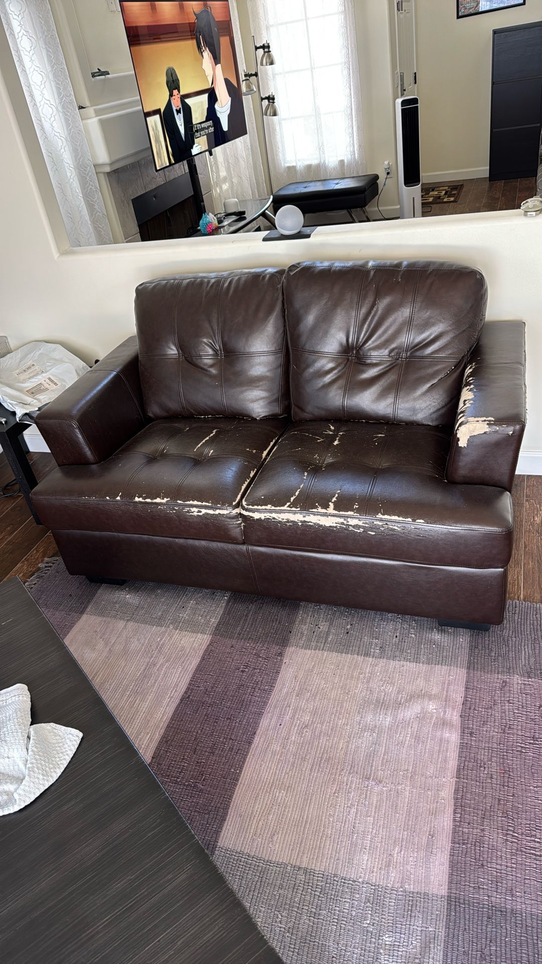 Chocolate Brown Faux Leather Love Seat Sofa
