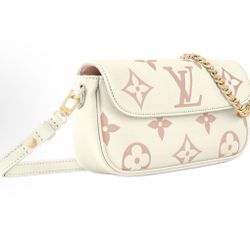 LOUIS VUITTON IVY Logo Logo Cowhide Baguette Bag Single Shoulder Crossbody Wallet Latte White Pink(p400)67