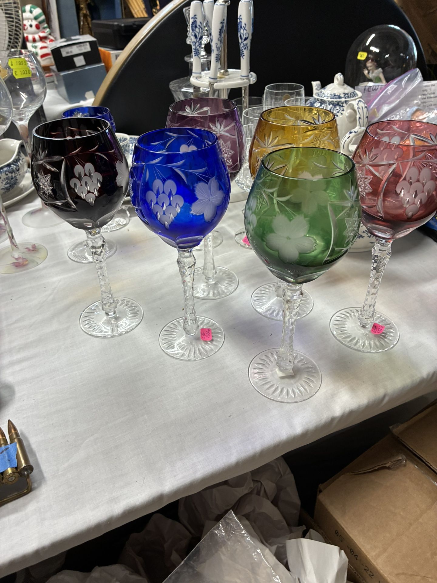 Long Stem Crystal Colored Glass Set