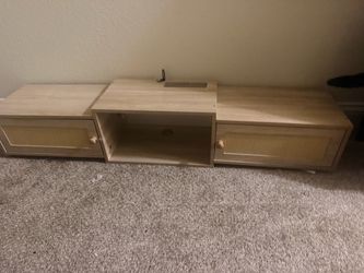 Low Profile TV Stand with Rattan Doors