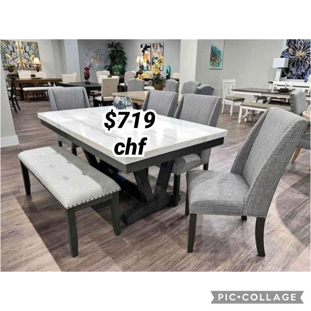 6 Piece Faux Marble Top Dining Table Set // Halloween deals