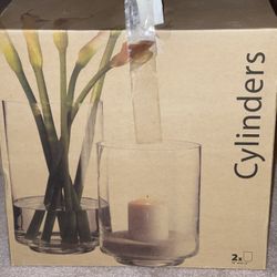 LARGE GLASS CYLINDER VASES / CANDLEHOLDER