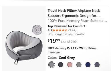 Memory Foam Travel Neck Pillow — Grey