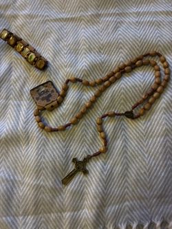 Handmade wood bead rosary