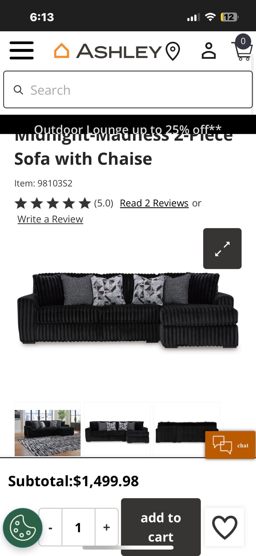 Midnight Madness 2 Piece Sofa