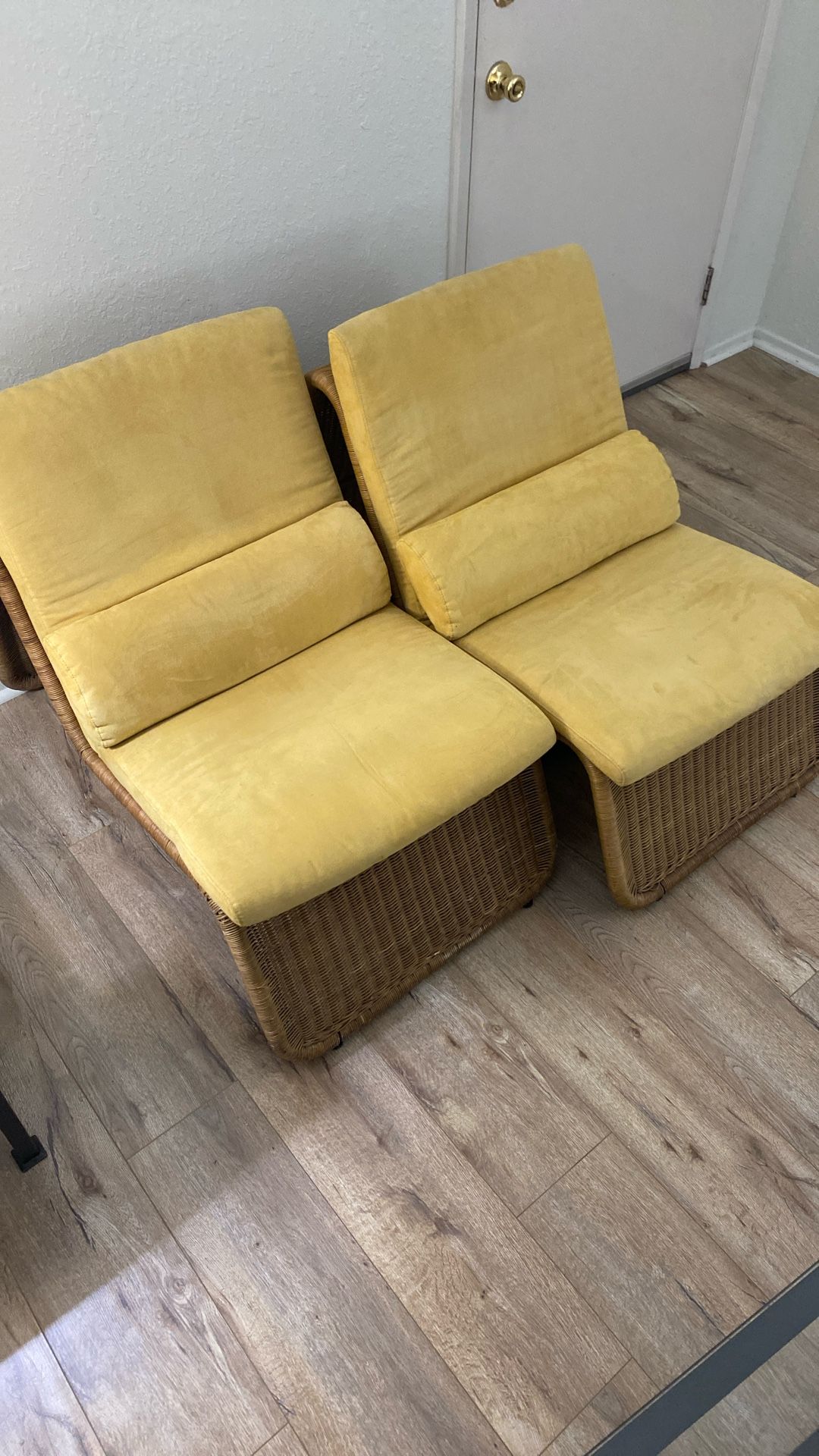 Modernist Steel & Rattan Lounge Chairs ( 2 )