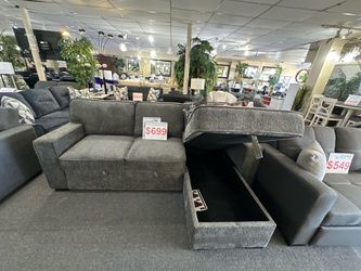 Brand new Gray Fabric Sleeper Sofa with Storage Chaise