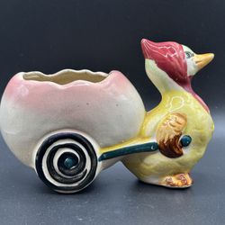 Cute Duck Pulling Egg Garden Cart Planter Pot Ceramic Decor 