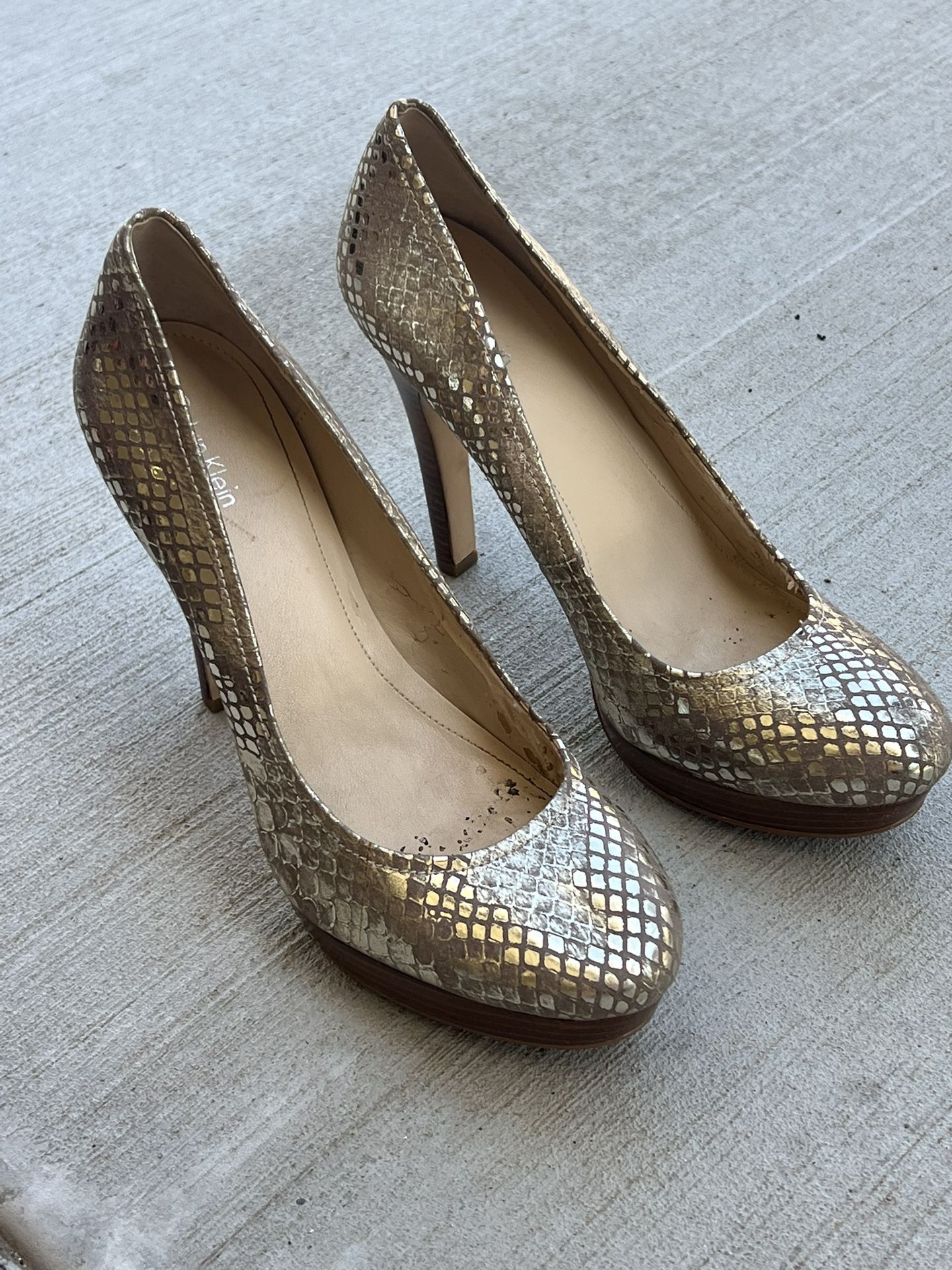Calvin Klein Gold Snakeskin Stilettos
