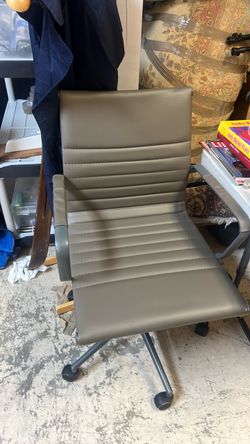 Gray Leather Office Chair with Wheels