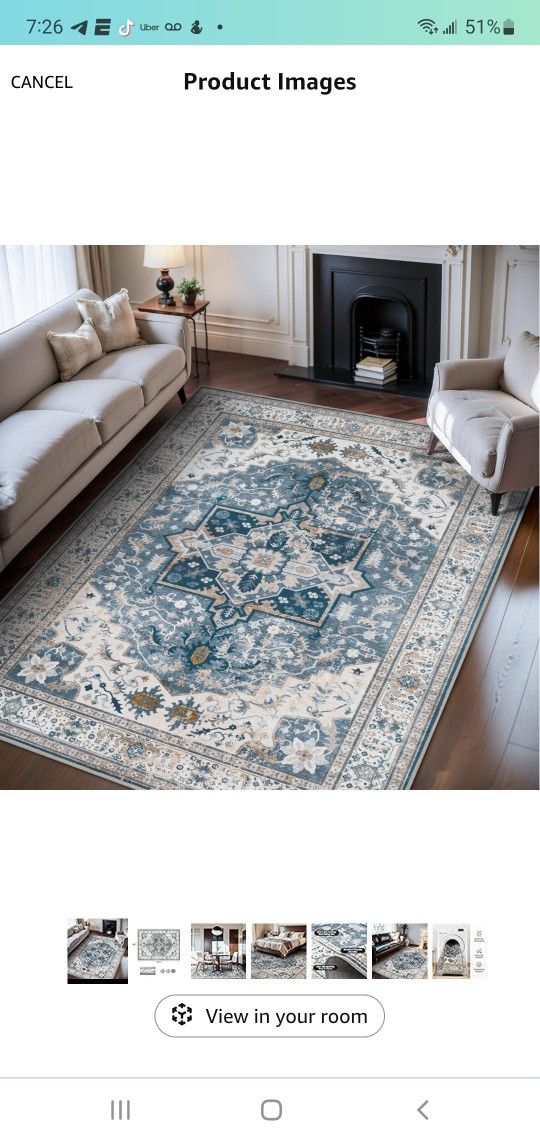 BRAND NEW..Tchdio 8X10 Area Rugs for Living Room Machine Washable Vintage Distressed Large Blue Tra