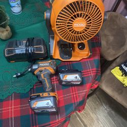 Rigid Impact Driver Hybrid Fan 2 4.0ah Batteries & Charger 