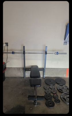 Complete Home Gym Set – 205+ Lbs Weights, Olympic Bar, Bench & Rack