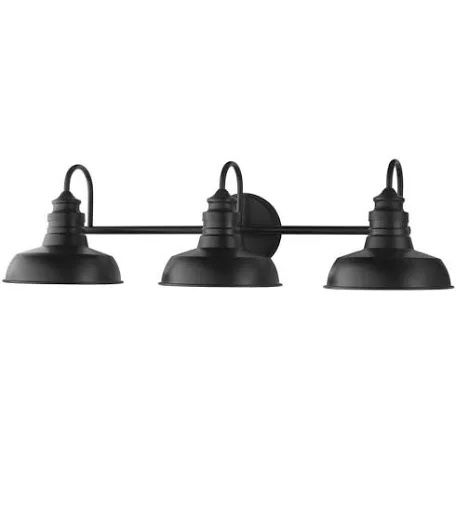 Elmcroft 29 in. 3 Light Matte Black Farmhouse Vanity Light with Metal Shades