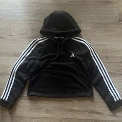 Adidas Womens Hoodie Size Small Black White Sweatshirt Cropped Sports