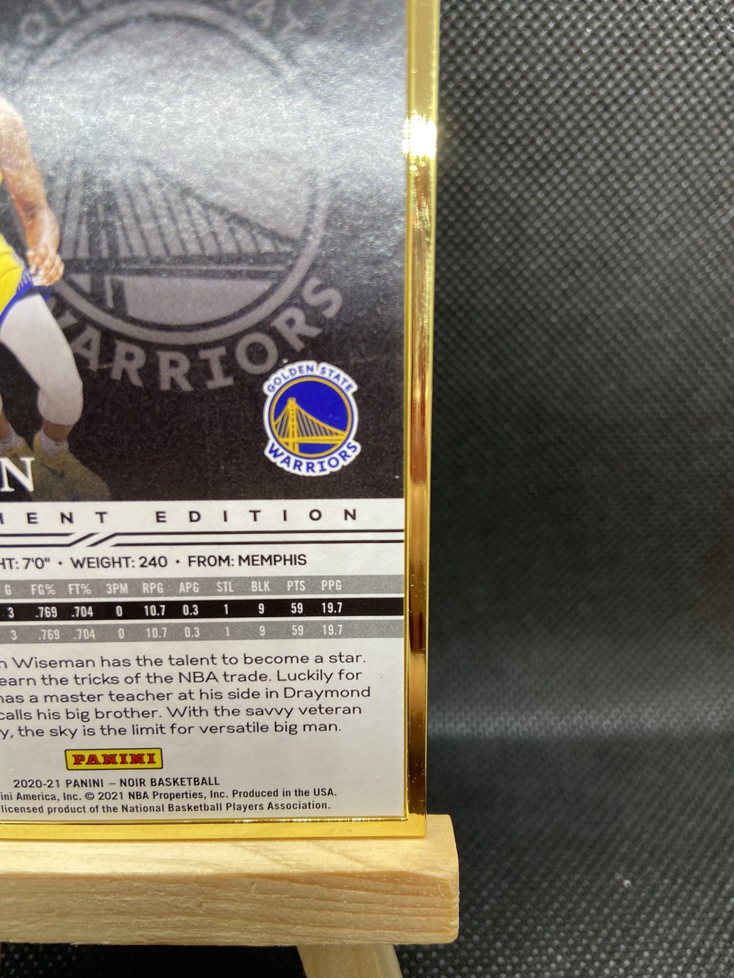 2021 Panini Noir James Wiseman RC FOTL #’d /11