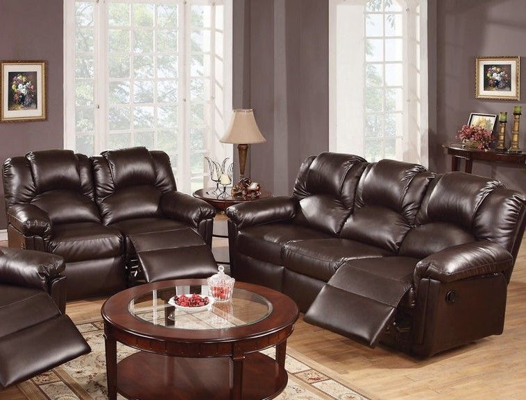 Brand New Brown Bonded Leather Manual Reclining Sofa + Loveseat 2PCs Set