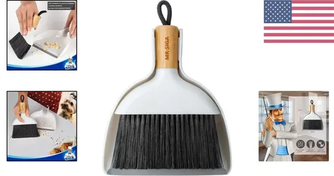 MR.SIGA Small Dustpan and Brush Set, Bamboo Handle kitchen table supplies
