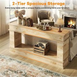 63-Inch Long Console Table, Farmhouse Entryway Table with Open-Back Storage, Wood Narrow Entry Table Couch Table behind Sofa, Modern Entrance Table fo