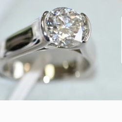 2  Ct Vvs1, Round Cut White Moissanite Diamond Silver Ring  8  US