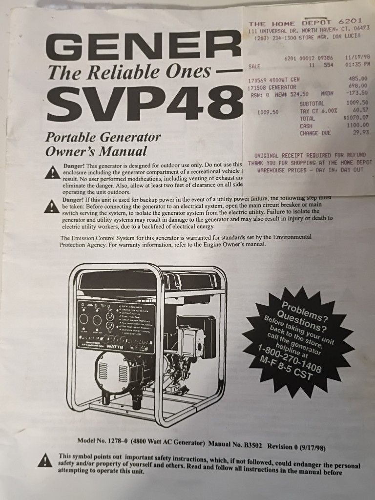 4800 Watts Generator SVP 4800