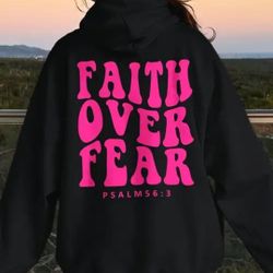 New,  "FAITH over Fear" pink print black hoodie