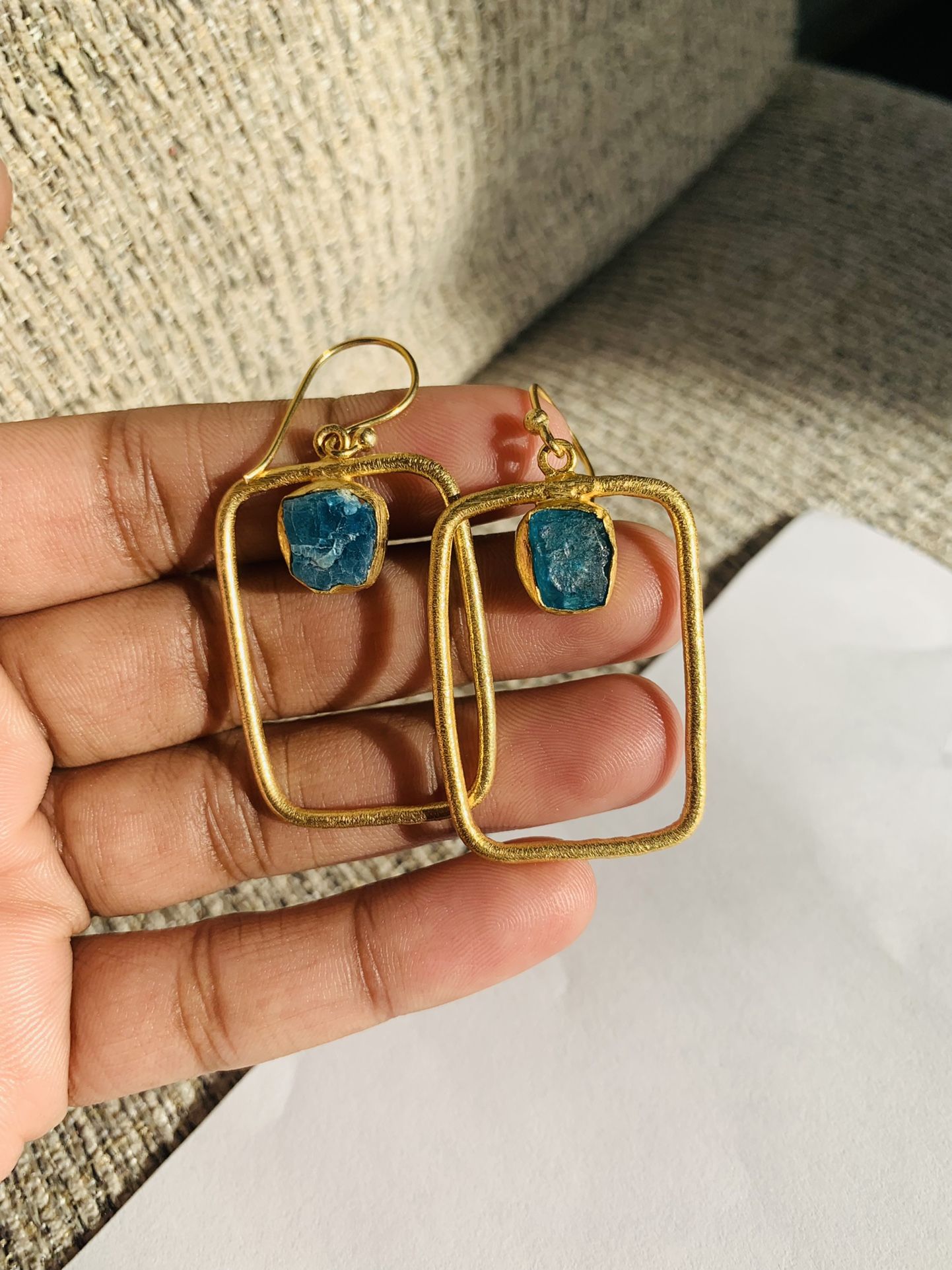 Raw Emerald Brass Hoop Earrings
