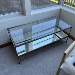 Pottery Barn Leona Glass/ Brass Coffee Table 44”L