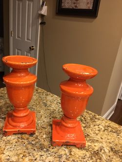 Orange candlesticks. Great for fall. Selling as a set.